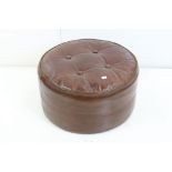 Retro brown leather pouffe, 45cm diameter x 27cm high
