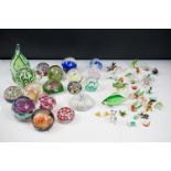 Assorted 20th Century glassware to include Murano animals and an assortment of glass paperweights (