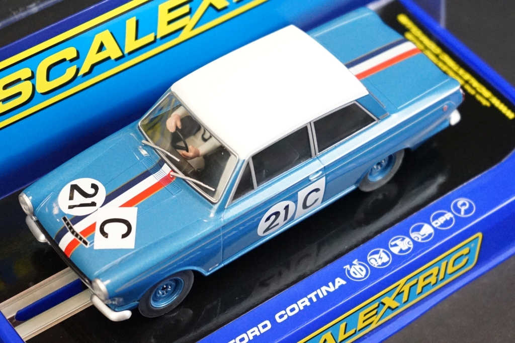 Four cased Scalextric slot cars to include C3670 Ford Cortina GT 1964 Bathurst, C3671 Ford Mustang - Image 6 of 13