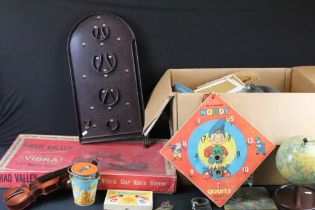 Group of vintage toys and games to include Chad Valley globe, Chad Valley Noddy Quoits, Bakelite
