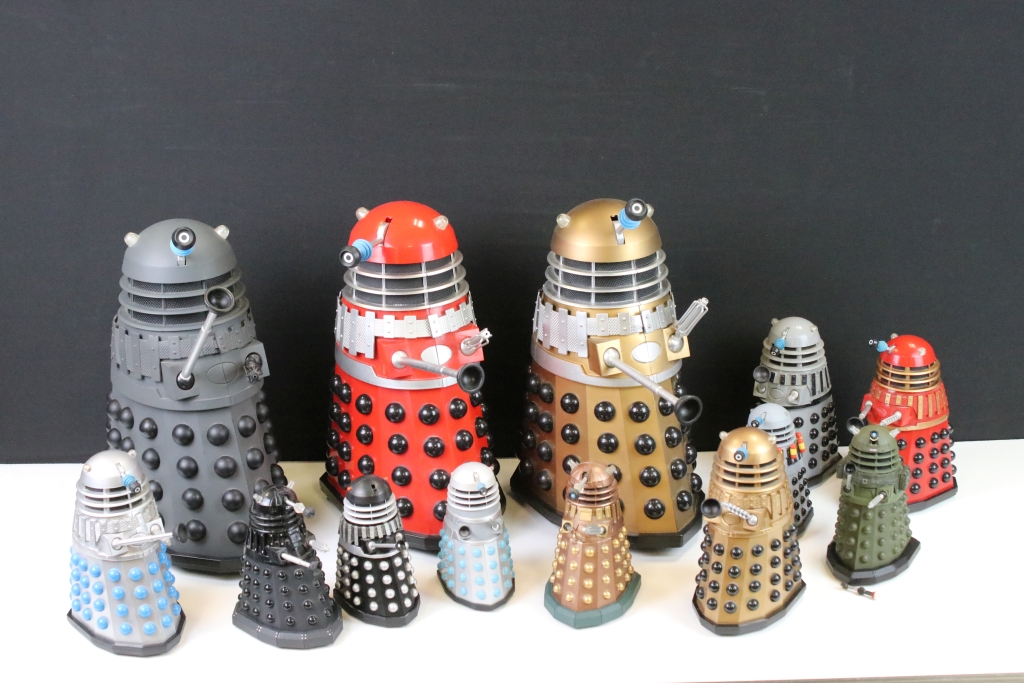 13 Product Enterprise Doctor Who plastic dalek models, various colours and sizes, all variants