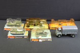 Five boxed Dinky diecast models to include 281 Military Hovercraft, 617 Volkswagen KDF and 50mm