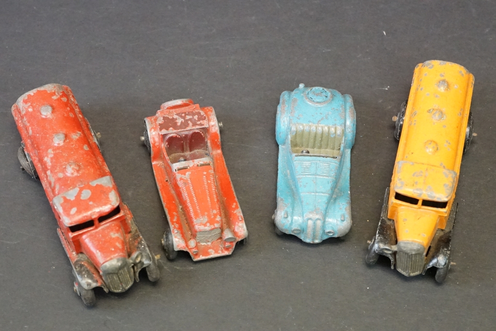 Around 25 early-mid 20th C play worn diecast models to include road, commercial and racing examples - Image 4 of 12