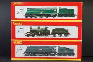 Three boxed Hornby OO gauge locomotives to include R2218 BR 4-6-2 West Country Class 34041 Wilton,