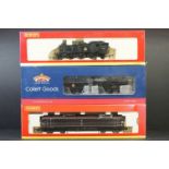 Three boxed OO gauge locomotives to include Bachmann 32311 Collett Goods 2259 BR Black Early