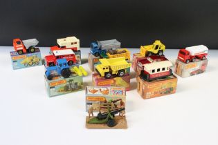 12 Boxed Matchbox 75 Series diecast models to include 44 Passenger Coach, 58 Faun Dump Truck, 14