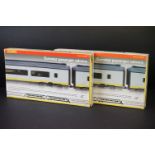 Two boxed Hornby OO gauge R4013 Eurostar Passenger Saloons Coach Pack sets, some end flap wear to