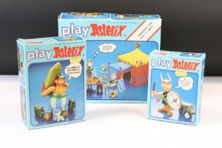 Three boxed Play Asterix figure / sets to include Obelix, Asterix and Legionaire's Tent, contents