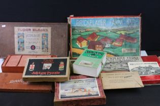 Eight vintage building block and wooden jigsaw puzzles to include Tudor Blocks 4 set, Brickplayer