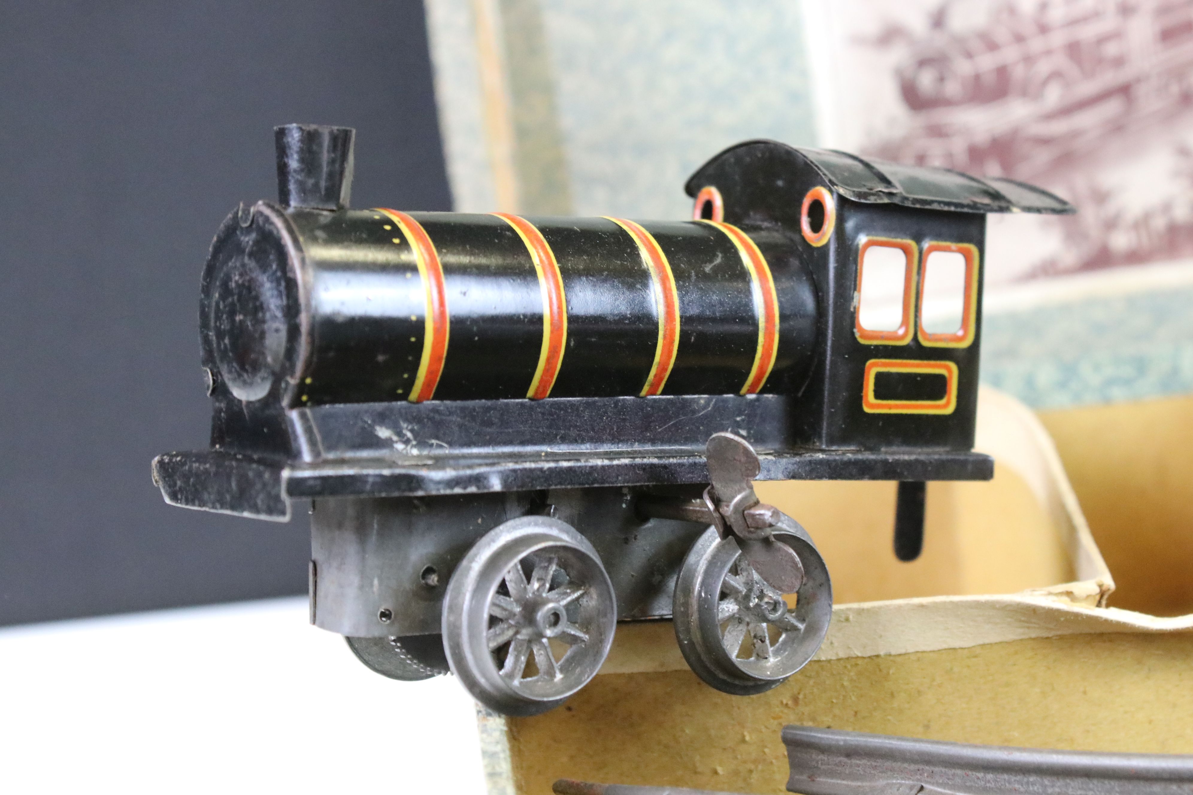 Two early-mid 20th C boxed tin plate train sets to include Brimtoy Clockwork Train No 37/0 Colour - Image 11 of 15