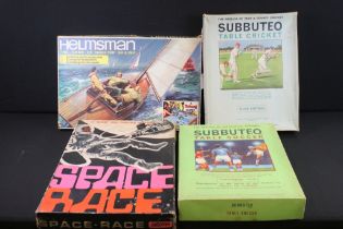 Four boxed table top games to include Lotts Toys Space Race, Triang Helmsman, Subbuteo Cricket