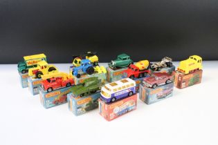 12 Boxed Matchbox 75 Series diecast models to include 49 Crane Truck, 28 Formula Racing Car, 42