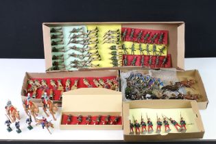 Over 125 assorted metal soldier figures, mostly recasts of Britains, featuring Alan Goodwin figures.