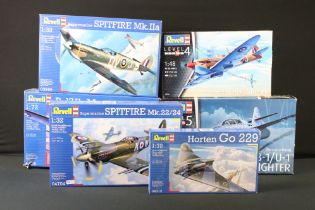 Six Boxed Revell plastic model kits to include, 04704 1:32 Spitfire Mk. 22/24, 03986 1:32 Spitrife