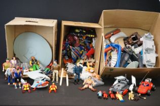 Large quantity of circa 1970-1990s action figures, vehicles and accessories to include A Team,