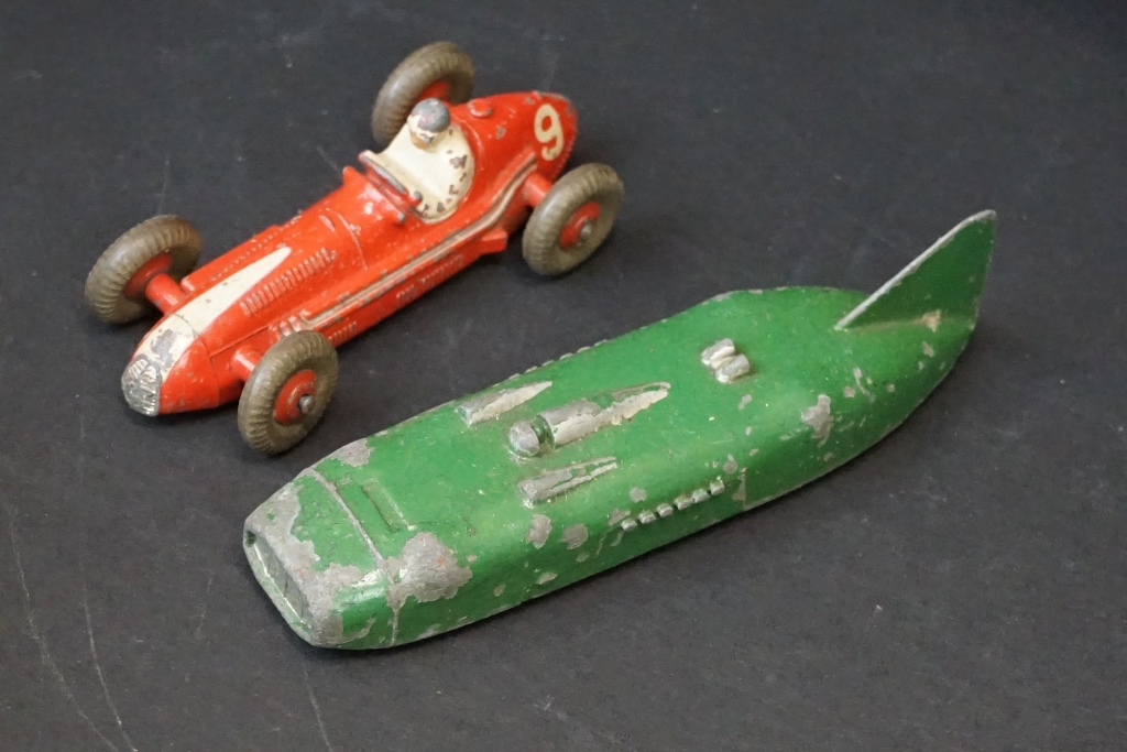 Around 25 early-mid 20th C play worn diecast models to include road, commercial and racing examples - Image 11 of 12