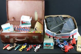 Quantity of Scalextric slot car accessories to include boxed Triang C86 Porsche, boxed C82 Lotus and