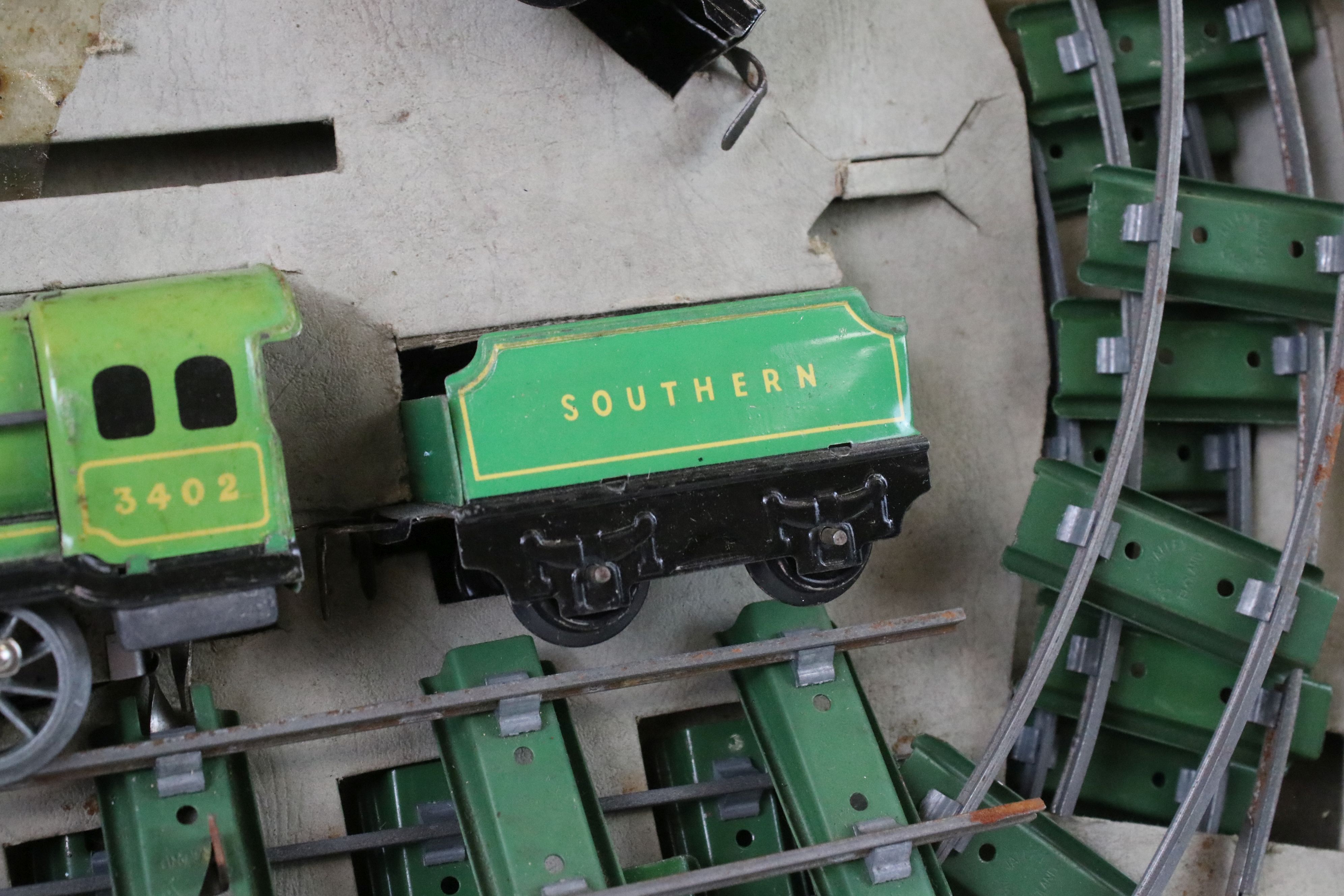 Two early-mid 20th C boxed tin plate train sets to include Brimtoy Clockwork Train No 37/0 Colour - Image 4 of 15
