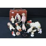 14 Miniature bisque headed / ceramic dolls & figures, featuring articulated, German and pin