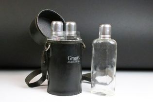 Grants Scotch Whisky set of three glass spirit flasks within case with carry strap. Measures approx
