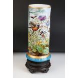 19th Century Victorian painted opaline glass vase. The vase being painted with birds and butterflies