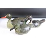 Three painted wooden decoy ducks, largest approx 41cm long