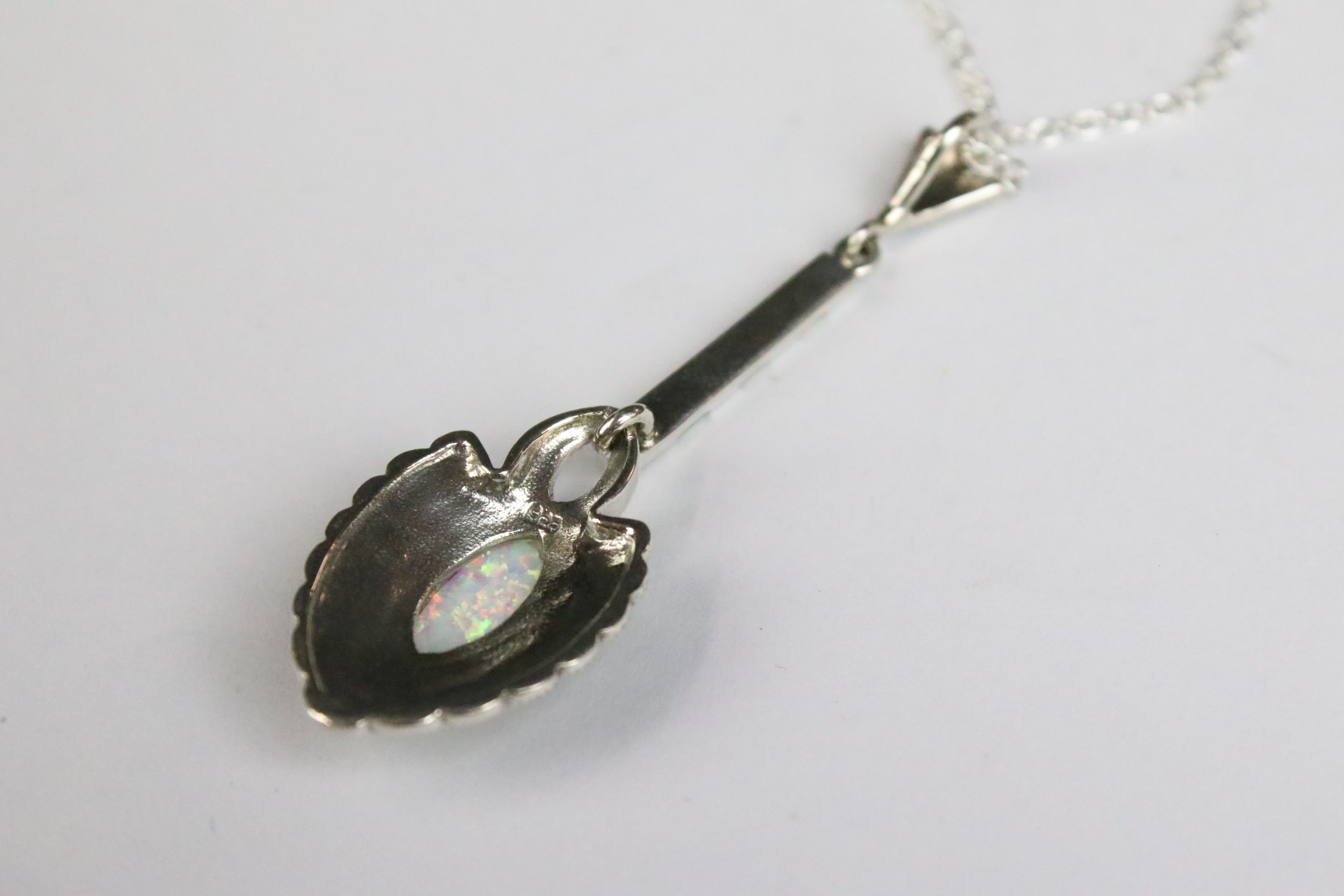 A silver and marcasite necklace set with opal panel - Image 4 of 6