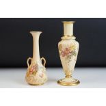 Two late 19th Century Royal Worcester ivory blush vases. The lot to include a twin handled example