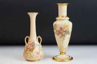 Two late 19th Century Royal Worcester ivory blush vases. The lot to include a twin handled example