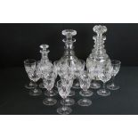 Two Stuart crystal decanters (large and small) together with a selection of unmarked cut crystal