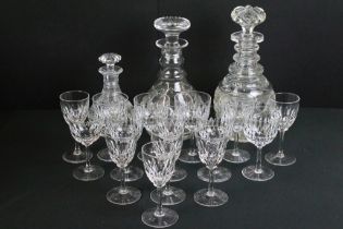 Two Stuart crystal decanters (large and small) together with a selection of unmarked cut crystal