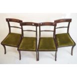 Set of Four Early 19th century Mahogany Bar Back Dining Chairs with green upholstered drop-in