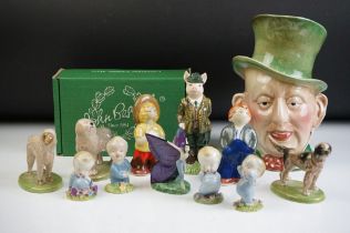 Collection of ceramic figurines to include Beswick gentleman pig and Micawber character jug, five