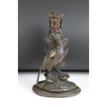 19th century carved wooden candlestick in the form of a pheasant and tree trunk, meausres approx