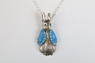 A silver and enamel set Peter Rabbit pendant necklace