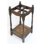 Edwardian Mahogany Square Stick and Umbrella Stand with metal drip tray, 34cm wide x 66cm high