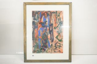 20th century large modern school abstract in vibrant colours, signed bottom left, 72cm x 52cm