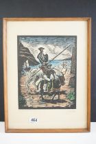 Juan Castell Marti (Spanish B.1906) woodblock of Don Quixote, signed and titled in pencil, 32cm x