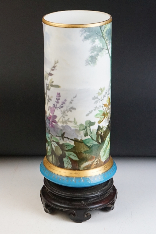 19th Century Victorian painted opaline glass vase. The vase being painted with birds and butterflies - Image 3 of 10
