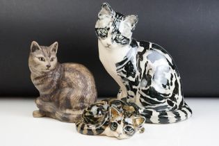 Three ceramic cats to include two Studio six Fulham pottery cats (both signed to the bases) together