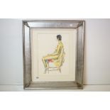 Large contemporary watercolour of a seated nude signed John Foster, 35cm x 48cm