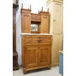 Late 19th century Gothic Revival Golden Oak Dentist's Cabinet , the upper section with mirrored back