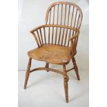 Craftsman made Ash and Elm Windsor Hoop and Stickback Elbow Chair with Crinoline Stretcher (