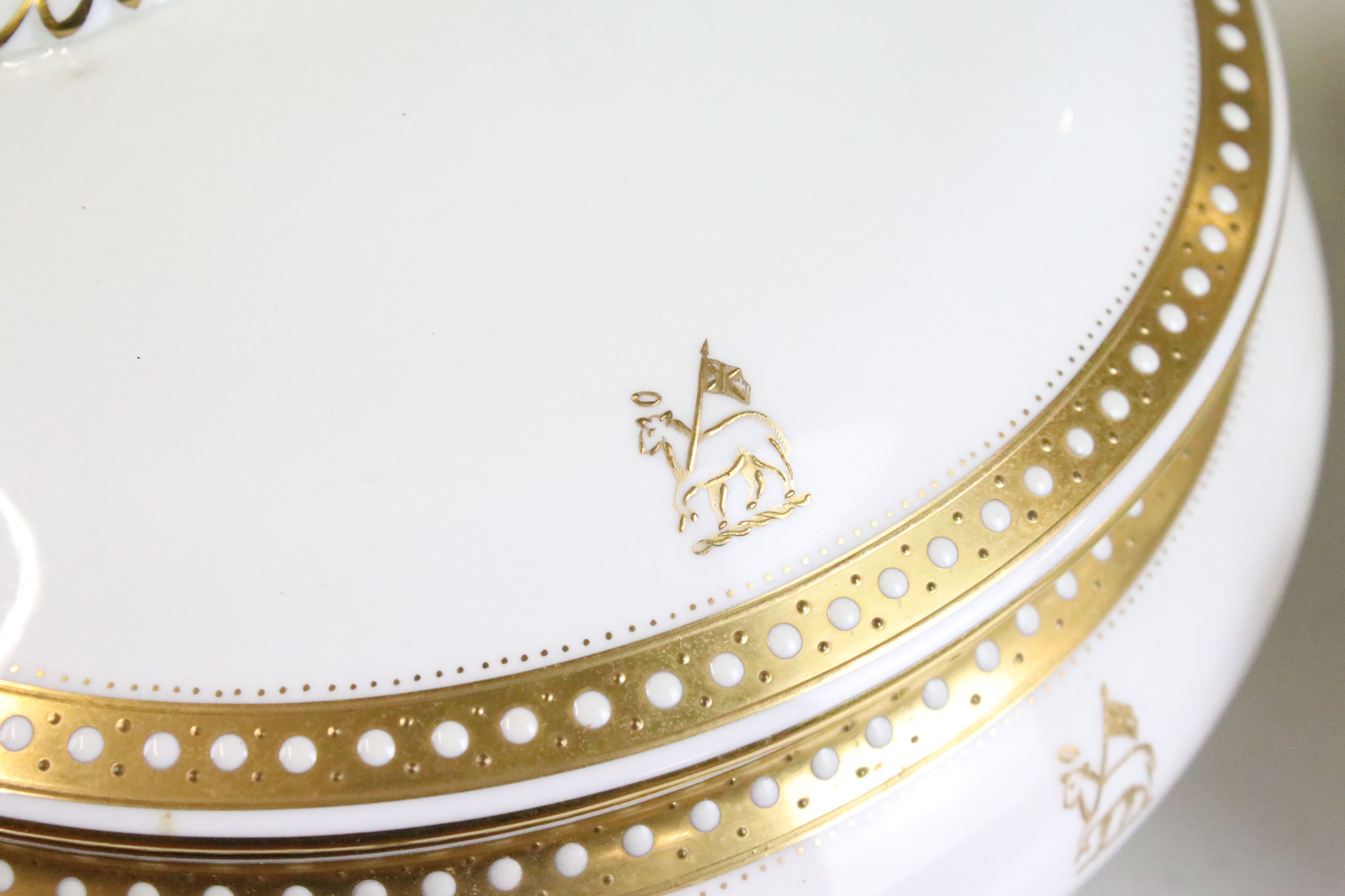 Early 20th Spode dinner service retailed by Thomas Goode & Co Ltd having a white ground with gilt - Image 5 of 6