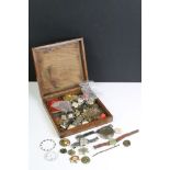 Box of assorted vintage watches and pocket watches, movements and spare parts, including Omega and