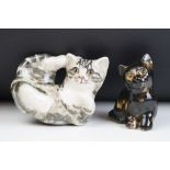 Two Winstanley ceramic cat figurines to include a black and brown speckled kitten and a tabby