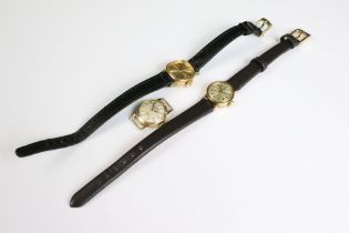 A collection of three ladies 9ct gold cased wristwatches to include Tissot and Rotary examples.