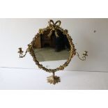 Victorian style Brass Oval Table Top Girandole Mirror, the frame cast with ribbon and foliate