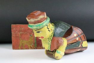 Painted Wooden Indian Ship Figurehead type Carving in the form of a Man holding a Casket, 32cm