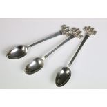 Sheffield 1954 silver set of 3 Bath Castle finial tea spoons